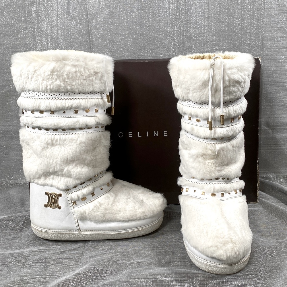 ✨HP✨AUTH CELINE MOON BOOTS Leather & Rabbit Fur EUC 38-40 - Picture 11 of 17